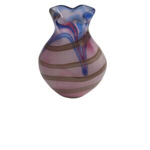 Murano Vase Pink, blue with Gold fleck swirls.